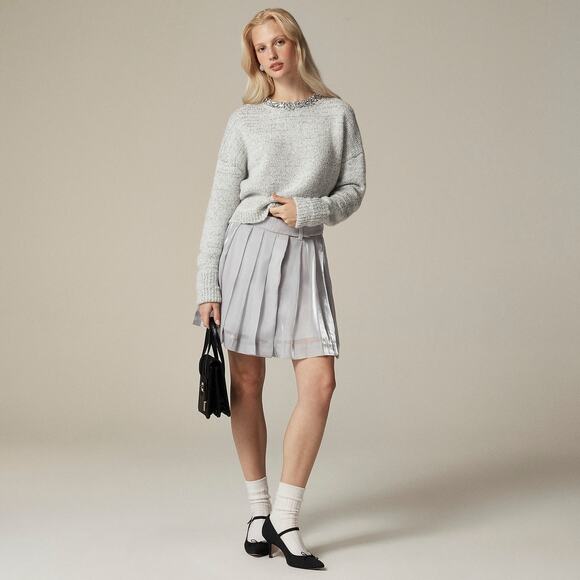 J. Crew Embellished Pullover Sweater Long Sleeve Light Grey Silver Size M NWT - Picture 2 of 12